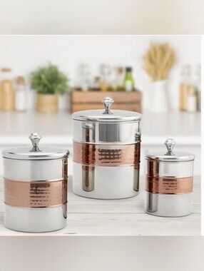 Stainless Steel Canister Set with Copper Accent - 3-Piece